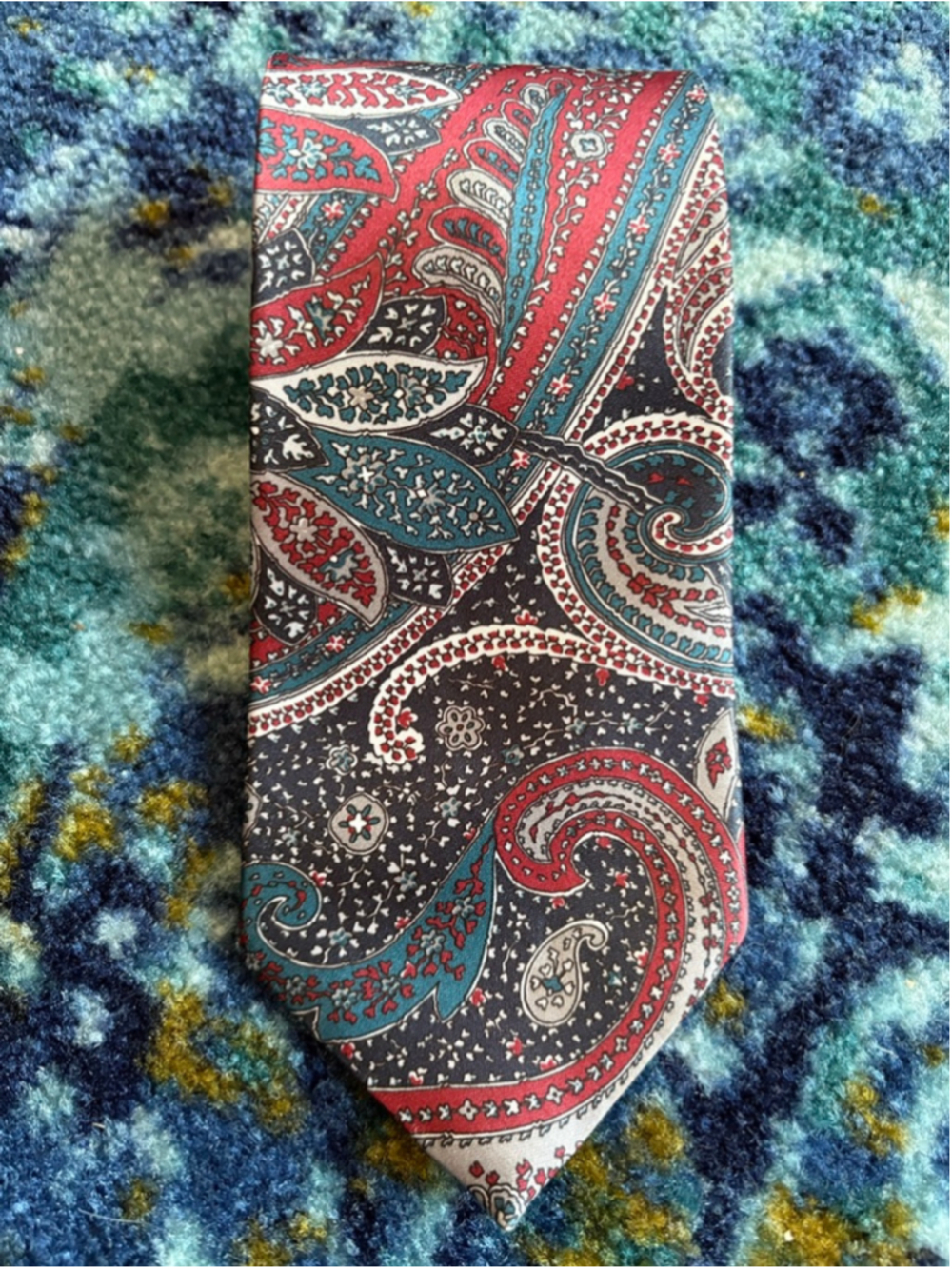 Vintage Wembley Starshine Prints Paisley Tie Red Teal